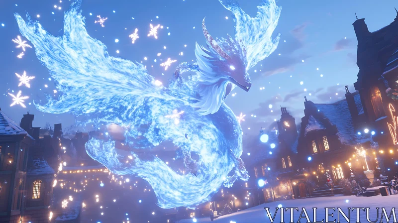 AI ART Ethereal Dragon in Winter Wonderland