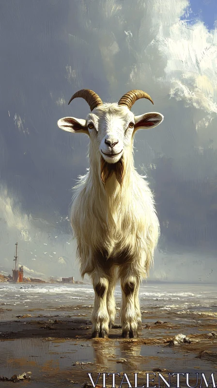 Beach Goat Portrait AI Image