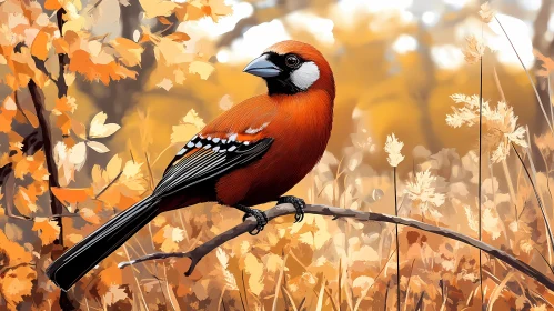 Scarlet Bird Amongst Fall Foliage