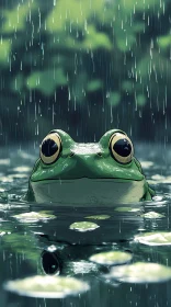 Tranquil Frog Amidst Raindrops