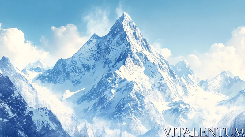 Majestic Mountain Landscape with Snow-Capped Peaks AI Image