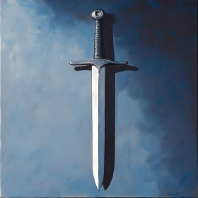 Monochromatic Sword Art on Blue Canvas