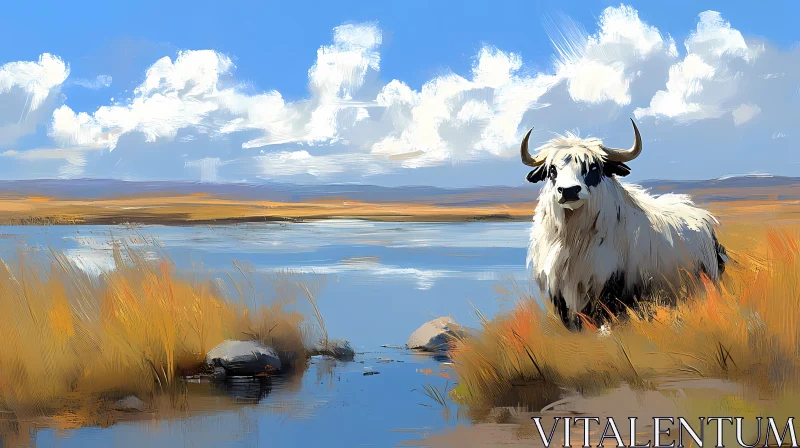 Serene Pastoral Scene with Yak AI Image