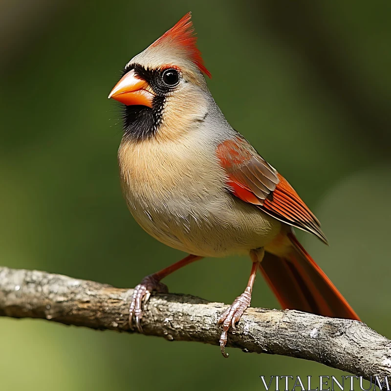 Cardinal Perched on Tree Limb AI Image