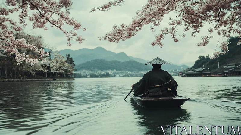 Sakura Lake: A Peaceful Boat Ride AI Image