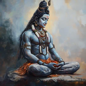 Meditative Shiva: Serene Spiritual Artwork