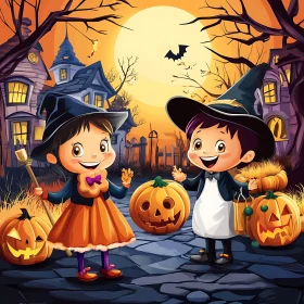 Whimsical Halloween Kids Illustration