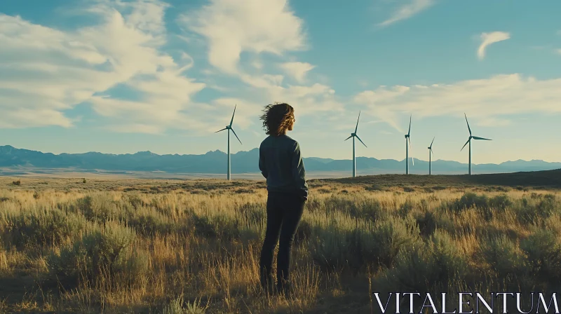 AI ART Contemplative Scene with Wind Turbines