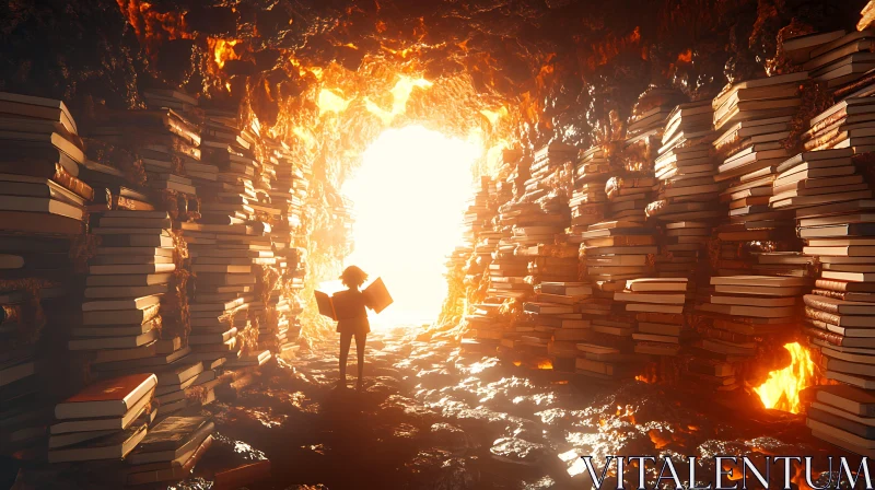 Illuminated Book Cavern AI Image