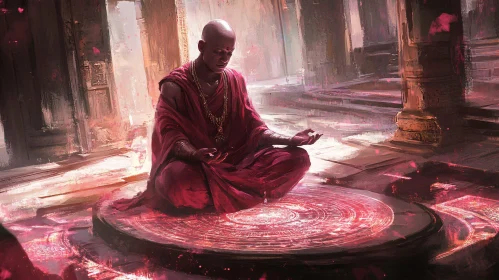 Meditative Monk in Temple