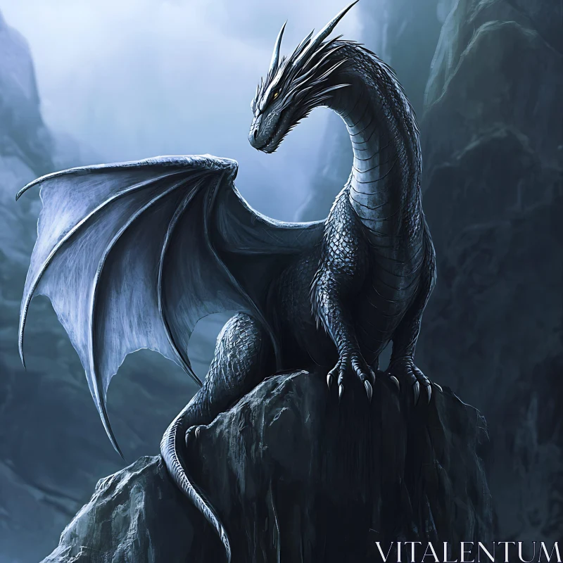 Mythical Dragon on Mountain Peak AI Image