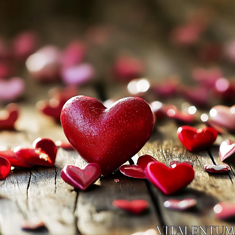 Hearts on Wooden Table AI Image