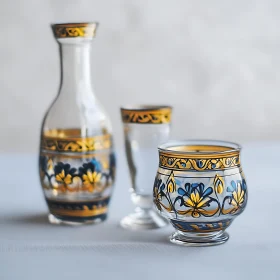 Floral Patterned Decanter and Glasses