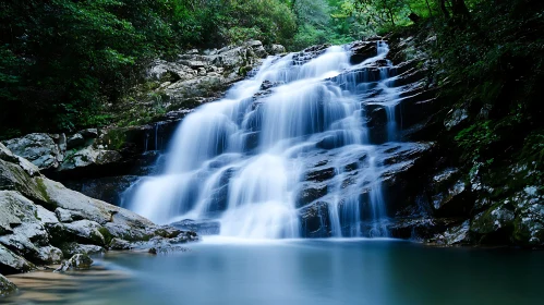 Serene Waterfall in a Verdant Forest