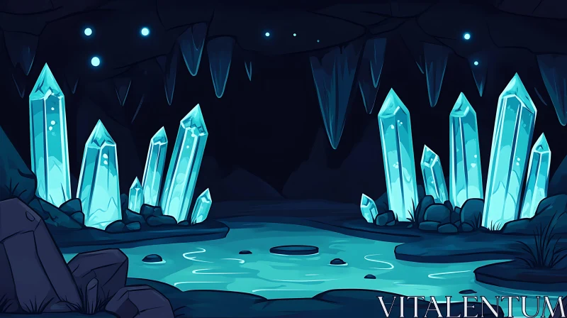 AI ART Glowing Crystals in a Cave