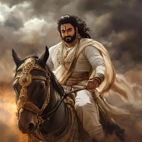 Man in Traditional Dress Riding Horse