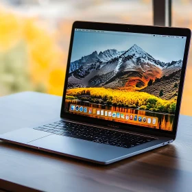 Modern Laptop Displaying Mountain Scenery