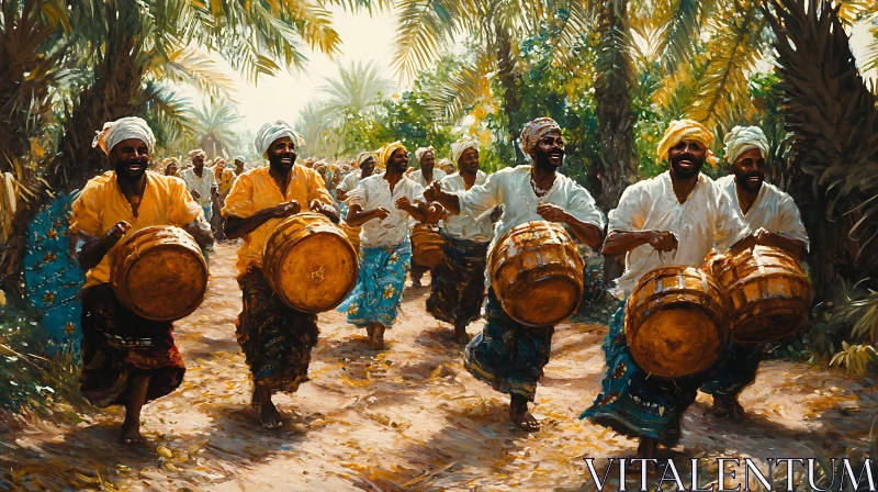 AI ART Procession of Drummers in a Tropical Grove