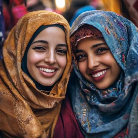 Portrait of Joyful Women in Headscarves