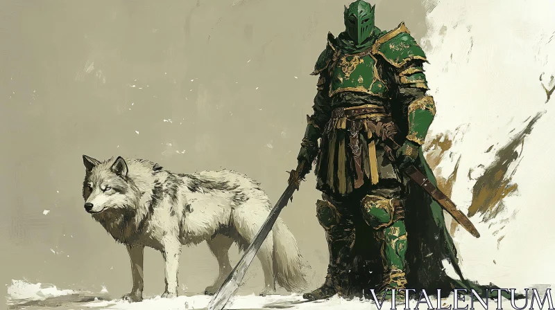 Armored Knight with Wolf Companion AI Image