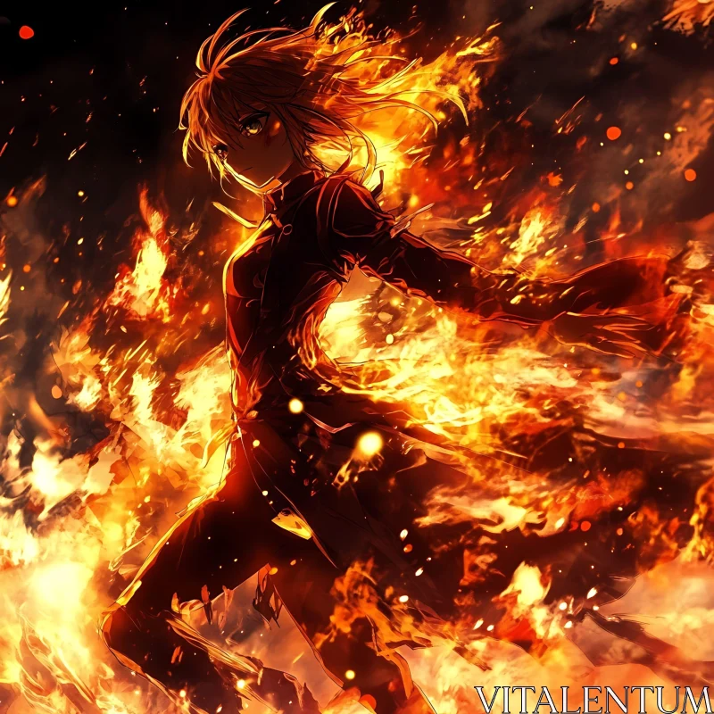 Fiery Anime Character in Flames - Captivating Scene AI Image