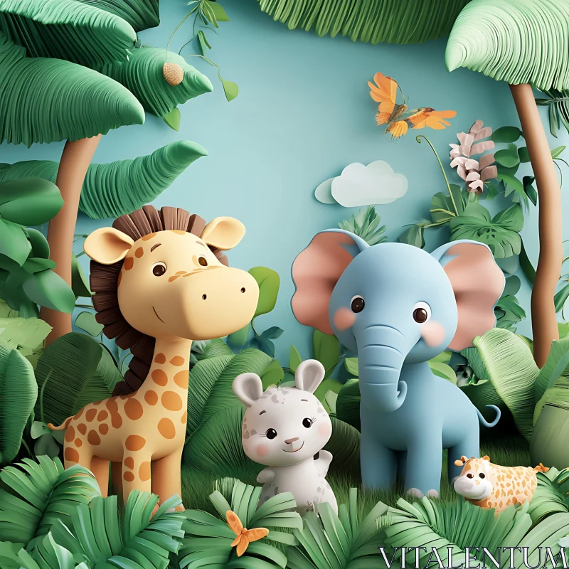 Playful Jungle Animal Characters Graphic AI Image