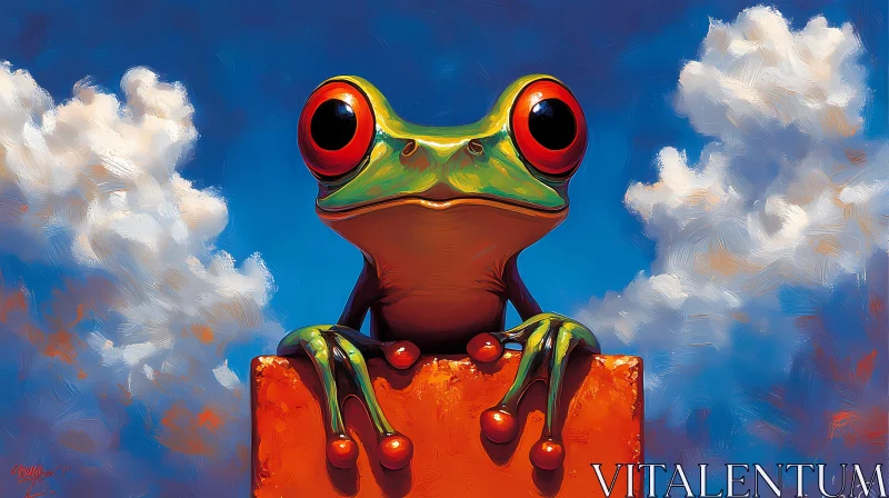 Surreal Frog on Orange Block AI Image