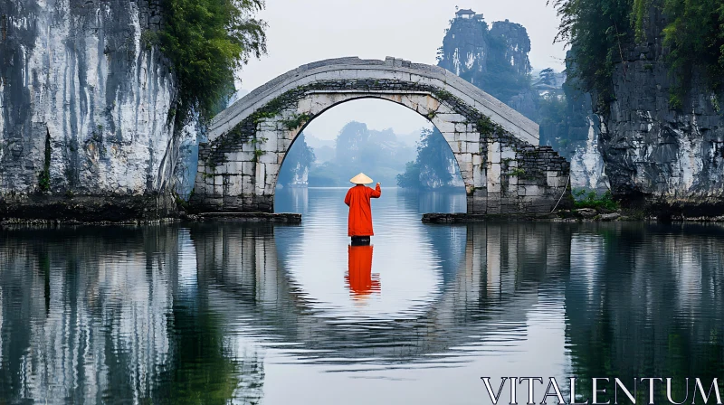 Tranquil Waters and Ancient Bridge in Asia AI Image