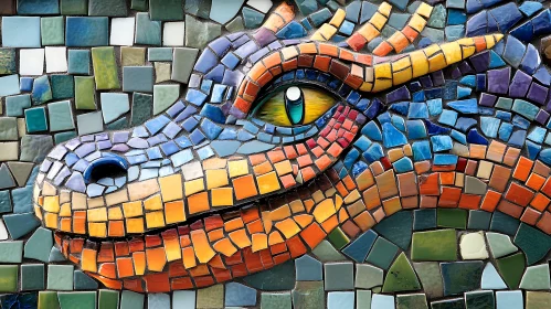 Colorful Dragon Mosaic Tile Artwork