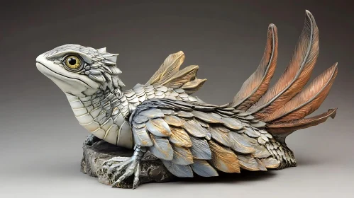 Feathered Dragon Sculpture on Stone Base