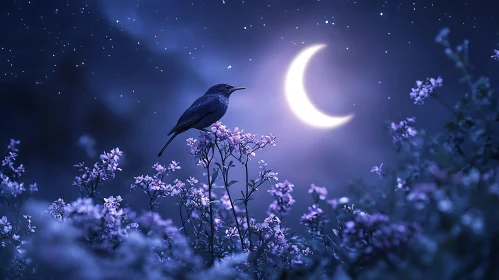 Bird and Moonlit Flowers