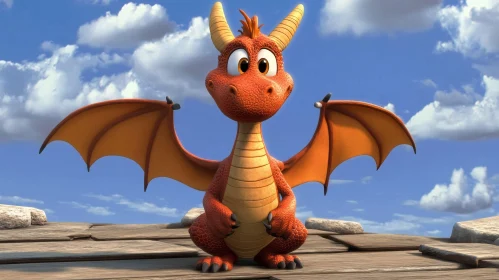 Cartoon Dragon with Wings on Deck