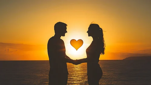 Sunset Love: Couple's Silhouette at Dusk