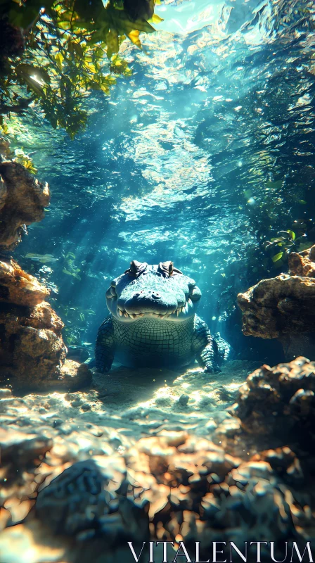 Aquatic Life of a Serene Alligator AI Image