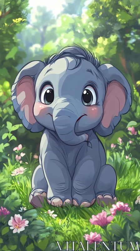 AI ART Cute Baby Elephant Illustration