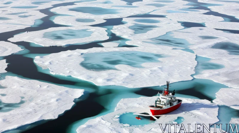 Captivating Ice Boat Floating Amongst Debris on Floating Ice Floes AI Image
