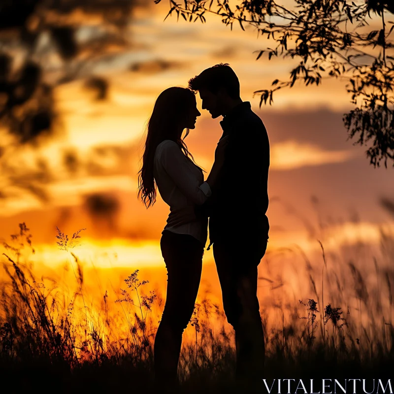 Silhouette of Couple at Sunset AI Image