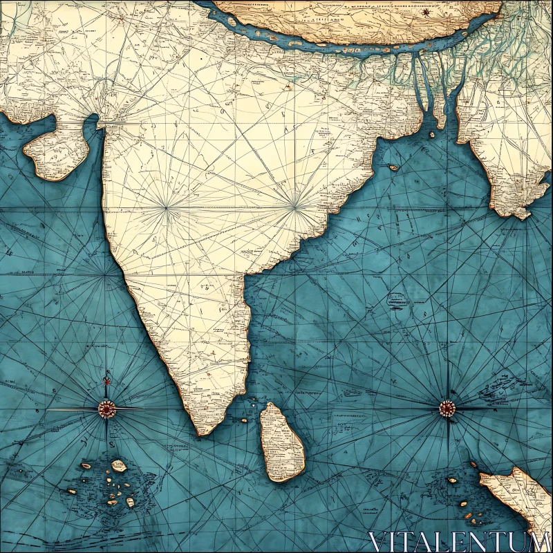 Antique Nautical Chart of India AI Image