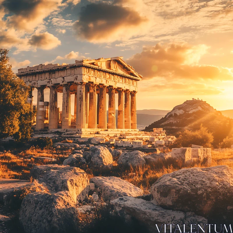 Temple Ruins at Sunset AI Image