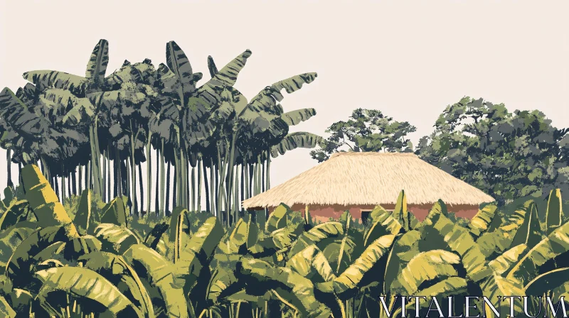 Tropical Hut Amidst Banana Trees AI Image