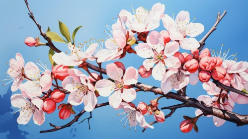 Detailed Cherry Blossom Branch Oil Painting on Large Canvas