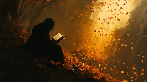 Person Reading Under Autumn Leaves