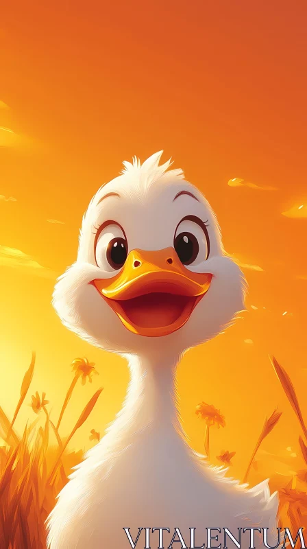 Happy Duckling in Summer Glow AI Image