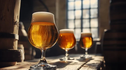 Golden Beer in Elegant Glassware