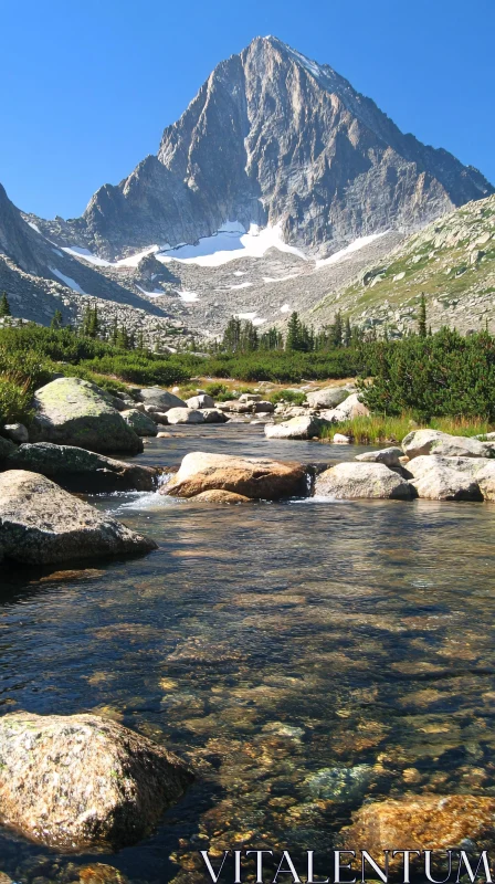 AI ART Mountain and Rocky Stream Landscape