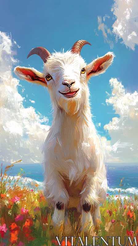 Playful Goat in Nature AI Image