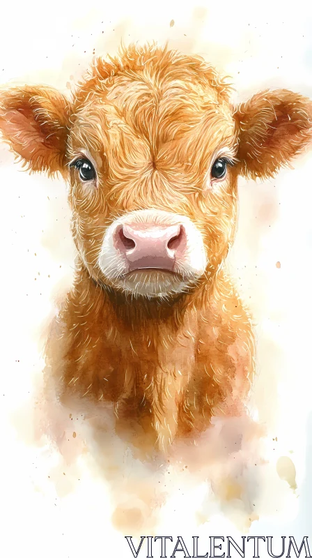 AI ART Gentle Cow Portrait in Watercolor