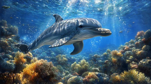 Dolphin in a Sunlit Underwater Paradise