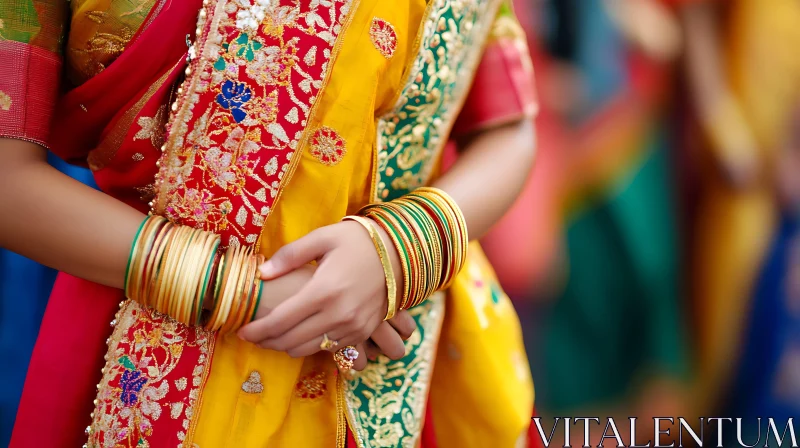 Woman in Traditional Dress with Gold Bangles AI Image