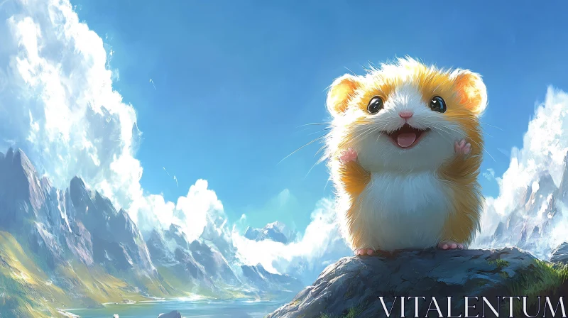 Happy Hamster On Mountain AI Image